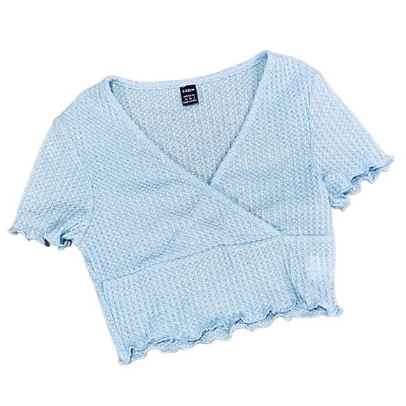 SHEIN | Blue Waffle Knit Crop Top - Picture 1 of 11